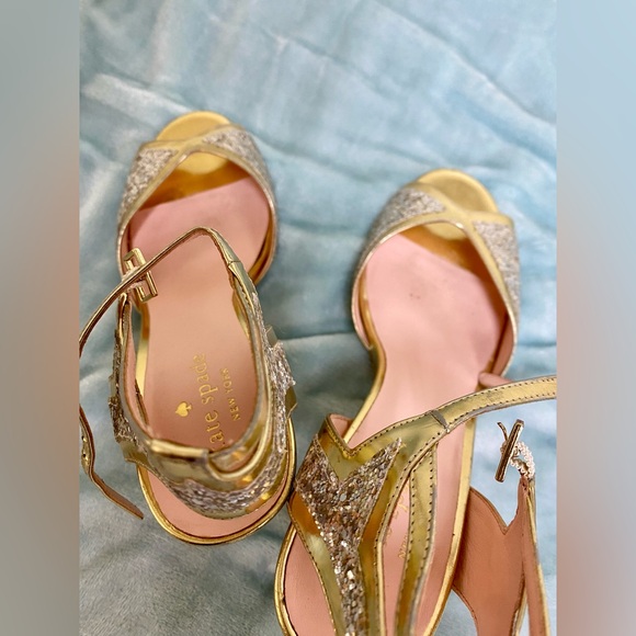 Kate Spade Women’s Oak Heeled Sandal Gold Silver Glitter Size 8.5 - Picture 6 of 9